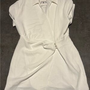 Zara White Ruched Tie Front Sheath Dress